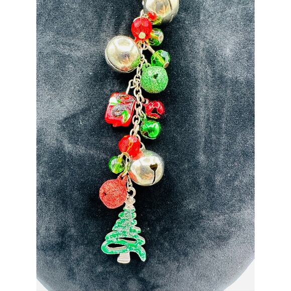 Christmas Tree Necklace Jingle Bells Red Green Beads Holiday Jewelry Gift Festiv - Picture 5 of 6